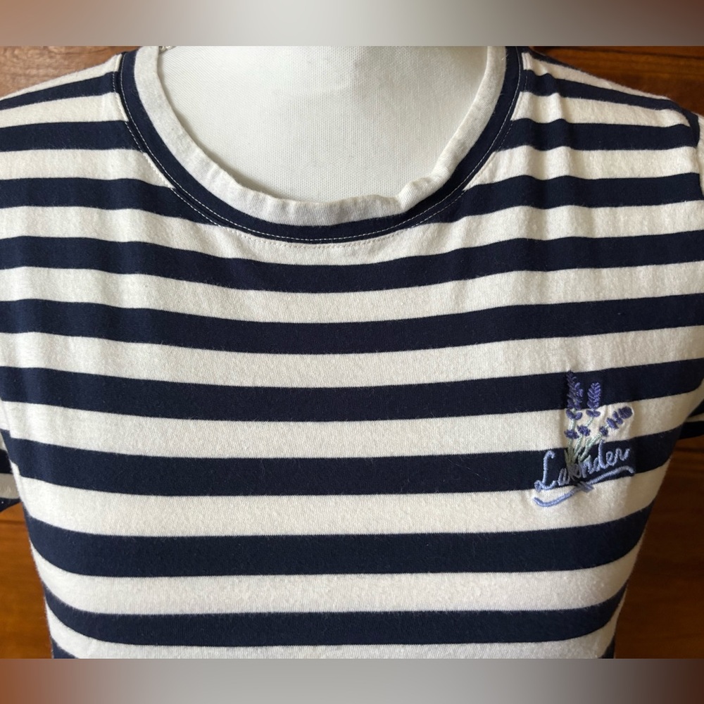 Madewell Navy and White Striped Tee with Lavender - Picture 2 of 7